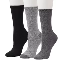 Women's Cuddl Duds® 3-Pack Everyday Plushfill* Midweight Geometric Textured Crew Socks