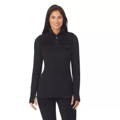 Women's Cuddl Duds® Fleecewear With Stretch Mock Henley Long Sleeve Top With Sherpa -Cuddl Duds Shop 5668410 ALT5