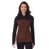 Women's Cuddl Duds® Fleecewear With Stretch Mock Henley Long Sleeve Top With Sherpa -Cuddl Duds Shop 5668410 Amber Animal