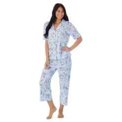 Women's Cuddl Duds® Cozy Short Sleeve Pajama Shirt & Wide Leg Cropped Pajama Pants Sleep Set -Cuddl Duds Shop 5669593 ALT2
