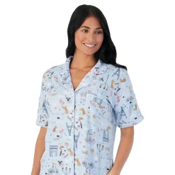 Women's Cuddl Duds® Cozy Short Sleeve Pajama Shirt & Wide Leg Cropped Pajama Pants Sleep Set -Cuddl Duds Shop 5669593 ALT3