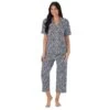 Women's Cuddl Duds® Cozy Short Sleeve Pajama Shirt & Wide Leg Cropped Pajama Pants Sleep Set -Cuddl Duds Shop 5669593 Navy Floral