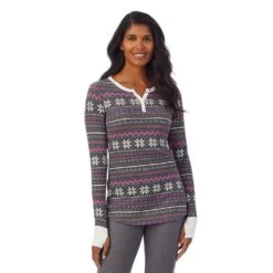 Women's Cuddl Duds® Long Sleeve Split V-Neck Stretch Thermal Top