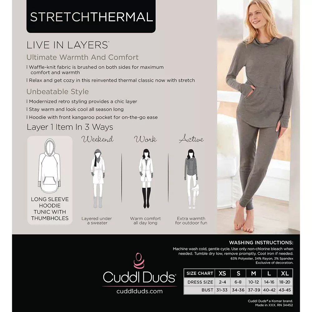 Women's Cuddl Duds® Long Sleeve Stretch Thermal Hooded Tunic Top 5 Women's Cuddl Duds® Long Sleeve Stretch Thermal Hooded Tunic Top - Image 3