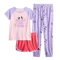 Girls 4-12 Cuddl Duds Tee, Shorts & Pants Pajama Set