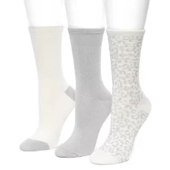 Women's Cuddl Duds® 3 Pair Pack Leopard Textured Crew Socks