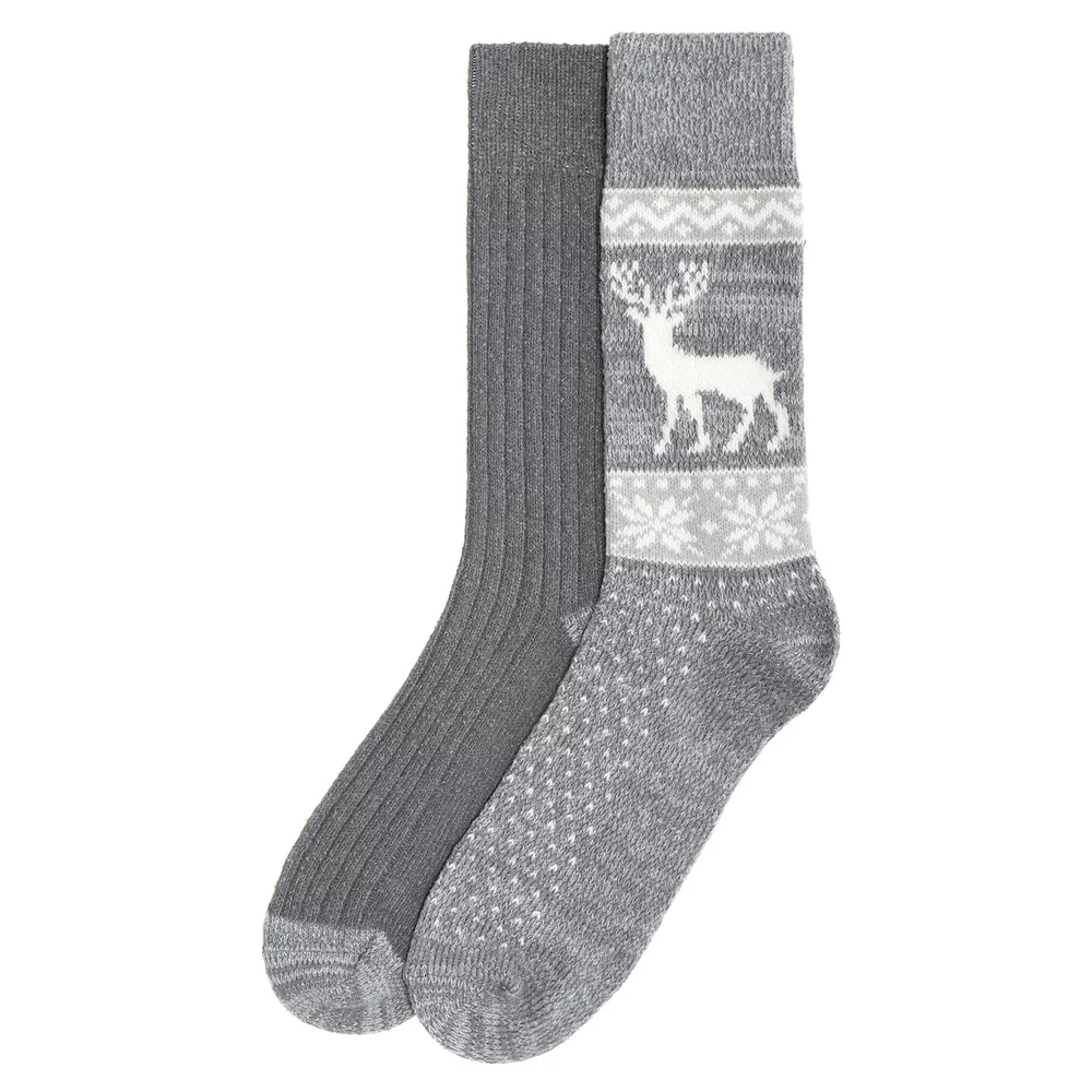 Men's ClimateSmart By Cuddl Duds 2-Pack Deer Fairisle Crew Socks 4 Men's ClimateSmart By Cuddl Duds 2-Pack Deer Fairisle Crew Socks - Image 2