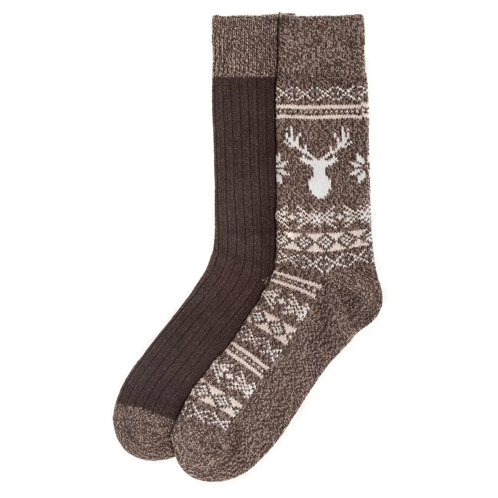Men's ClimateSmart By Cuddl Duds 2-Pack Geometric Deer Fairisle Crew Socks 4 Men's ClimateSmart By Cuddl Duds 2-Pack Geometric Deer Fairisle Crew Socks - Image 2