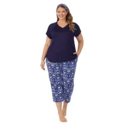 Plus Size Cuddl Duds 3-pc. V-Neck Pajama Top, Pajama Capri Pants & Headband Sleep Set