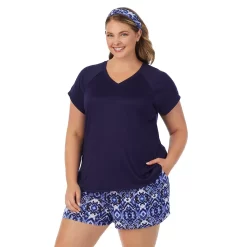 Plus Size Cuddl Duds 3-pc. V-Neck Pajama Top, Pajama Boxer Shorts & Headband Sleep Set -Cuddl Duds Shop 6050270 ALT2