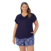 Plus Size Cuddl Duds 3-pc. V-Neck Pajama Top, Pajama Boxer Shorts & Headband Sleep Set -Cuddl Duds Shop 6050270 Indigo Ikat Geo