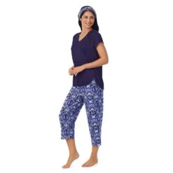 Women's Cuddl Duds 3-pc. V-Neck Pajama Top, Pajama Capri Pants & Headband Sleep Set -Cuddl Duds Shop 6050272 ALT2