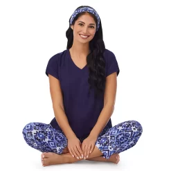 Women's Cuddl Duds 3-pc. V-Neck Pajama Top, Pajama Capri Pants & Headband Sleep Set -Cuddl Duds Shop 6050272 ALT4