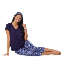 Women's Cuddl Duds 3-pc. V-Neck Pajama Top, Pajama Capri Pants & Headband Sleep Set -Cuddl Duds Shop 6050272 ALT5